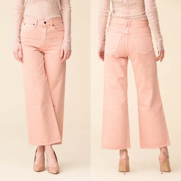 SLVRLAKE Grace High Rise Ankle Jeans Size 24 Dusty Pink Coral Wide Leg USA Made - Picture 3 of 16